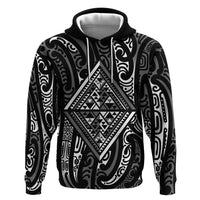 New Zealand Maori Taniko Zip Hoodie Black Kowhaiwhai Puhoro