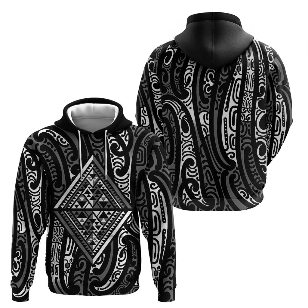 New Zealand Maori Taniko Zip Hoodie Black Kowhaiwhai Puhoro