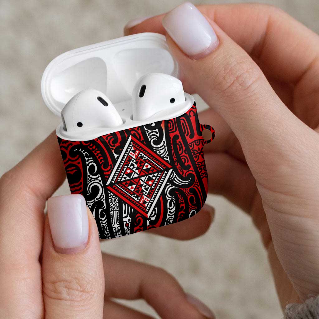 New Zealand Maori Taniko AirPods Case Red Kowhaiwhai Puhoro - Polynesian Pride
