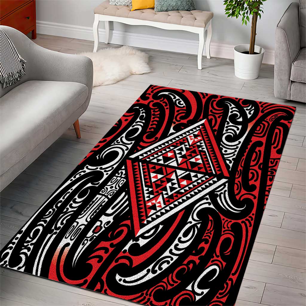 New Zealand Maori Taniko Area Rug Red Kowhaiwhai Puhoro