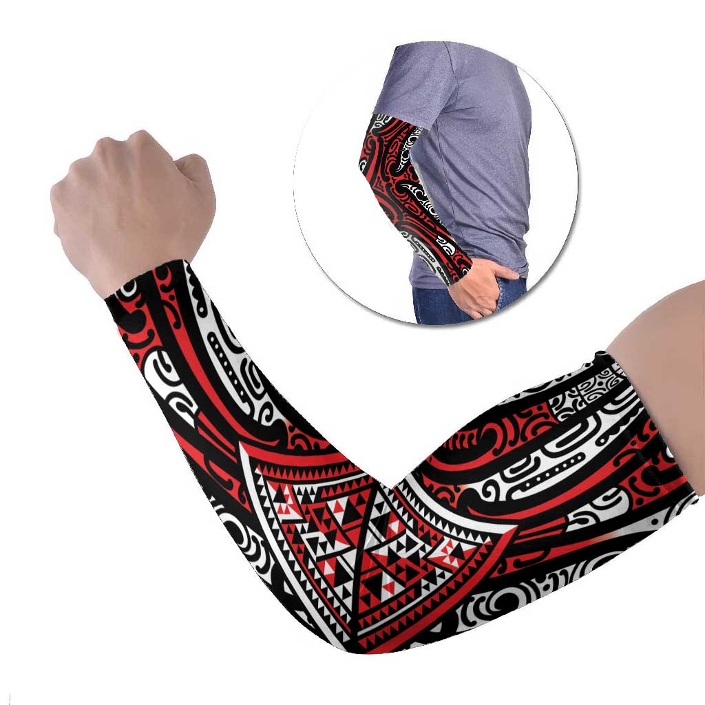 New Zealand Maori Taniko Arm Sleeves Red Kowhaiwhai Puhoro - Polynesian Pride