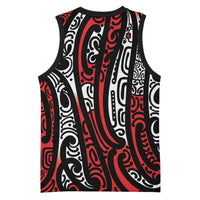New Zealand Maori Taniko Basketball Jersey Red Kowhaiwhai Puhoro - Polynesian Pride