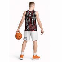 New Zealand Maori Taniko Basketball Jersey Red Kowhaiwhai Puhoro - Polynesian Pride