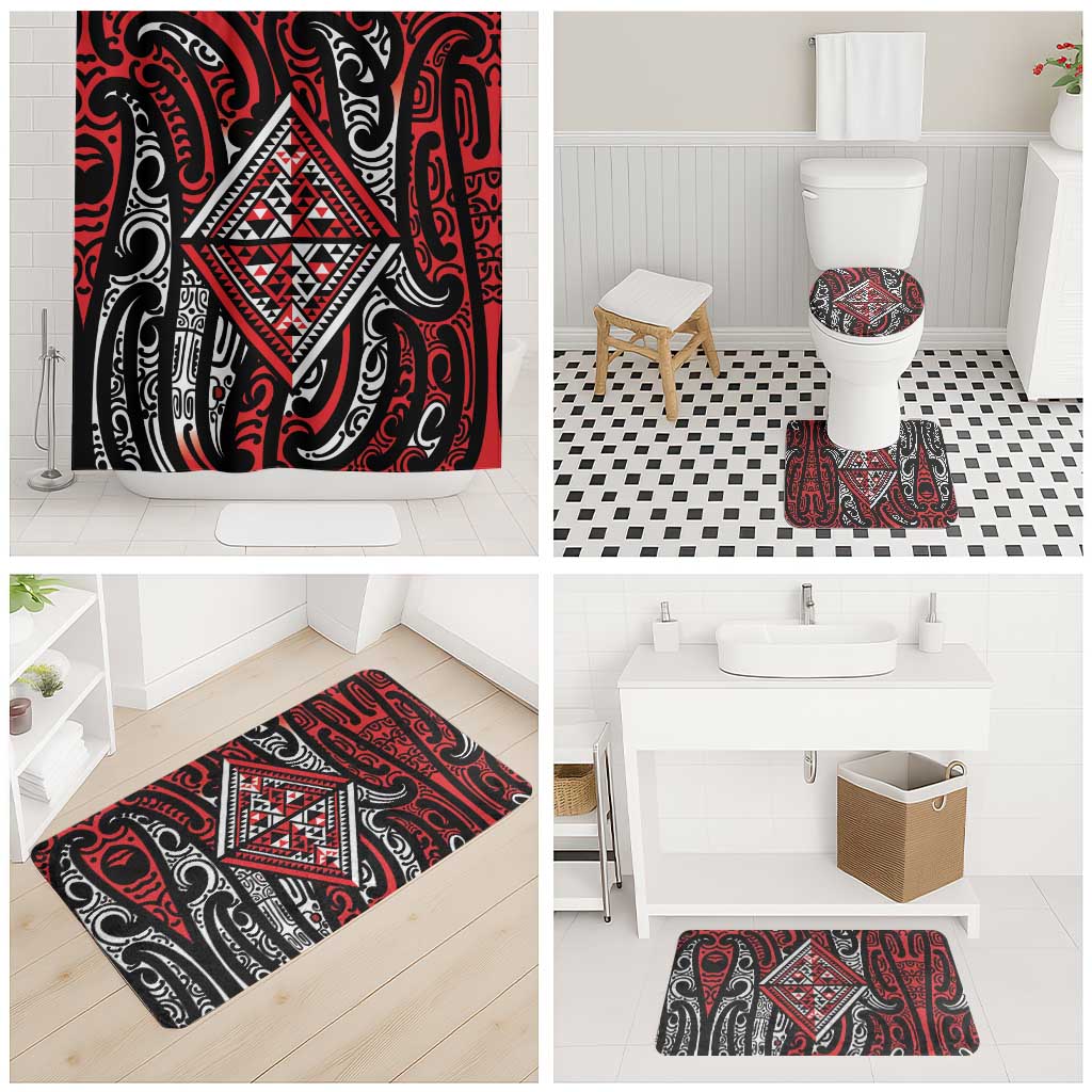 New Zealand Maori Taniko Bathroom Set Red Kowhaiwhai Puhoro - Polynesian Pride