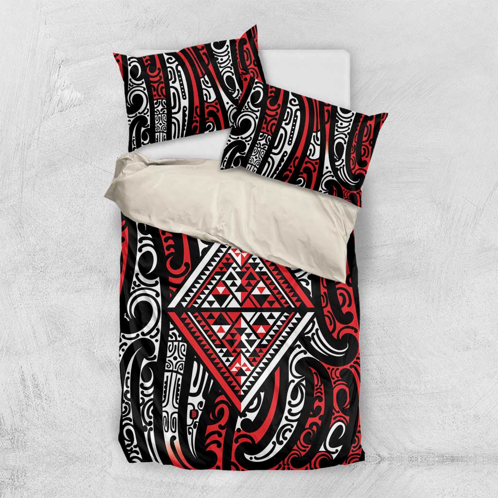 New Zealand Maori Taniko Bedding Set Red Kowhaiwhai Puhoro