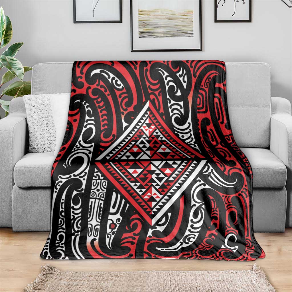 New Zealand Maori Taniko Blanket Red Kowhaiwhai Puhoro