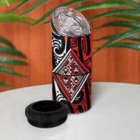 New Zealand Maori Taniko 4 in 1 Can Cooler Tumbler Red Kowhaiwhai Puhoro
