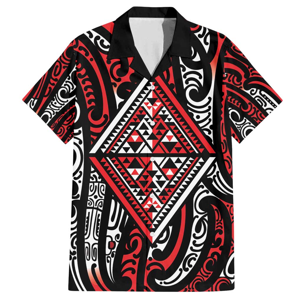 New Zealand Maori Taniko Family Matching Long Sleeve Bodycon Dress and Hawaiian Shirt Red Kowhaiwhai Puhoro