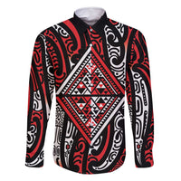 New Zealand Maori Taniko Family Matching Long Sleeve Bodycon Dress and Hawaiian Shirt Red Kowhaiwhai Puhoro