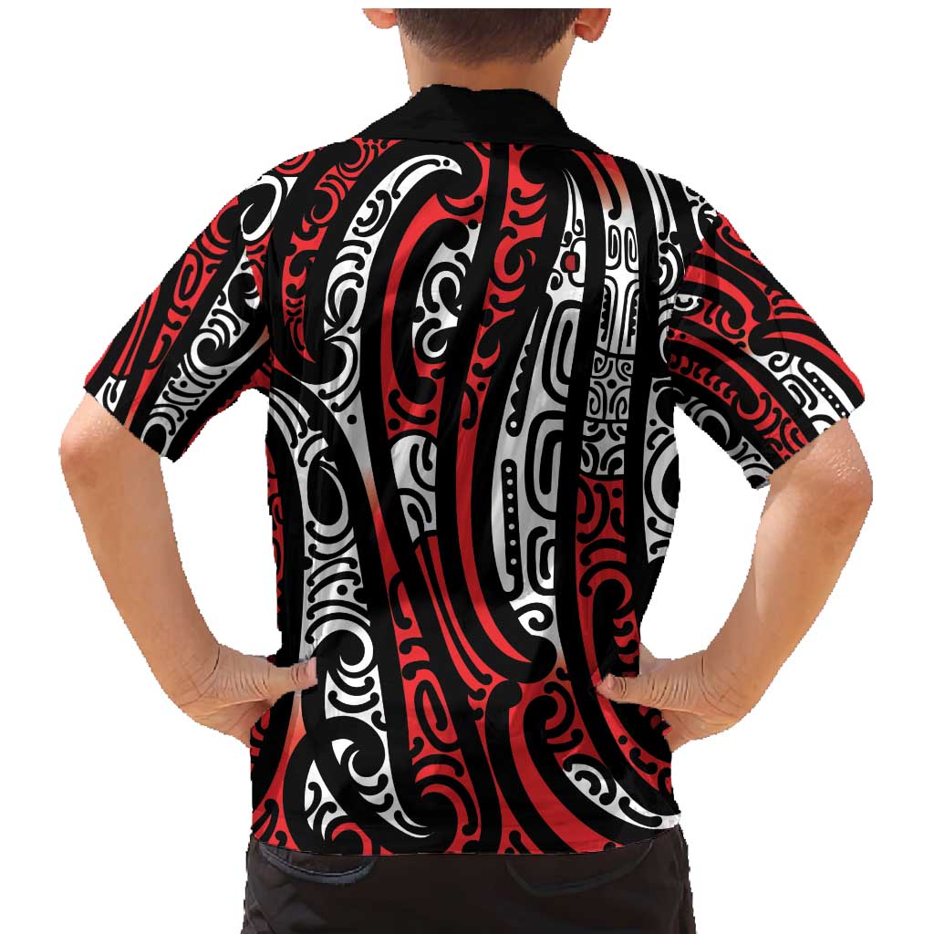 New Zealand Maori Taniko Family Matching Mermaid Dress and Hawaiian Shirt Red Kowhaiwhai Puhoro