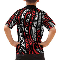 New Zealand Maori Taniko Family Matching Off Shoulder Short Dress and Hawaiian Shirt Red Kowhaiwhai Puhoro