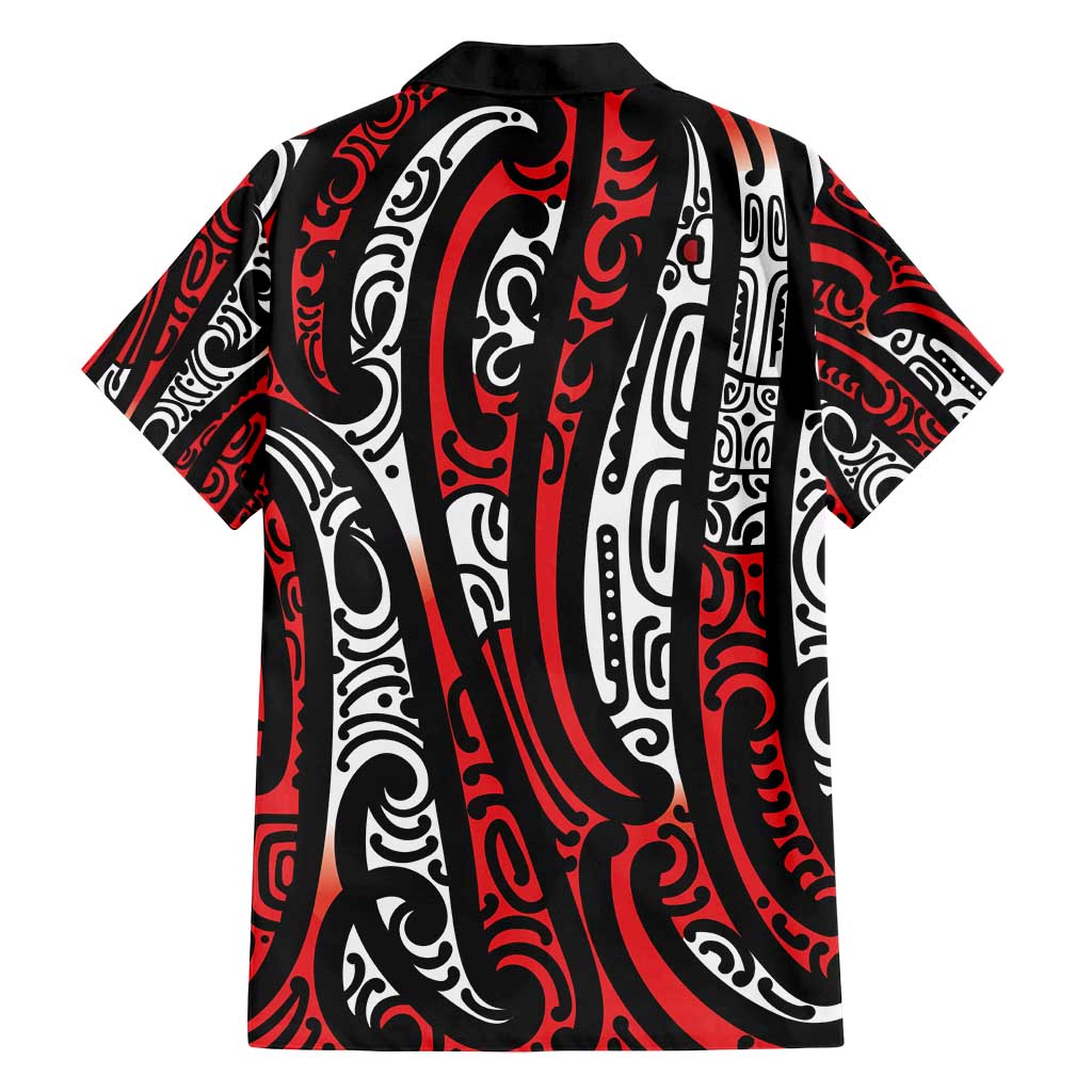 New Zealand Maori Taniko Family Matching Off Shoulder Short Dress and Hawaiian Shirt Red Kowhaiwhai Puhoro