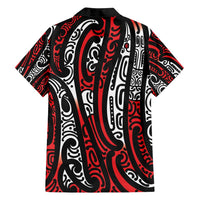 New Zealand Maori Taniko Family Matching Off Shoulder Short Dress and Hawaiian Shirt Red Kowhaiwhai Puhoro