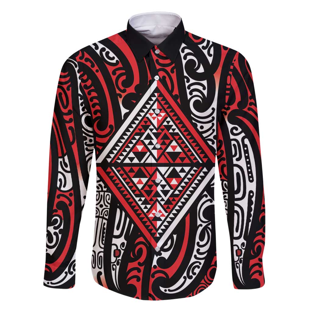 New Zealand Maori Taniko Family Matching Off Shoulder Short Dress and Hawaiian Shirt Red Kowhaiwhai Puhoro