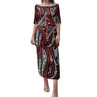 New Zealand Maori Taniko Family Matching Puletasi and Hawaiian Shirt Red Kowhaiwhai Puhoro
