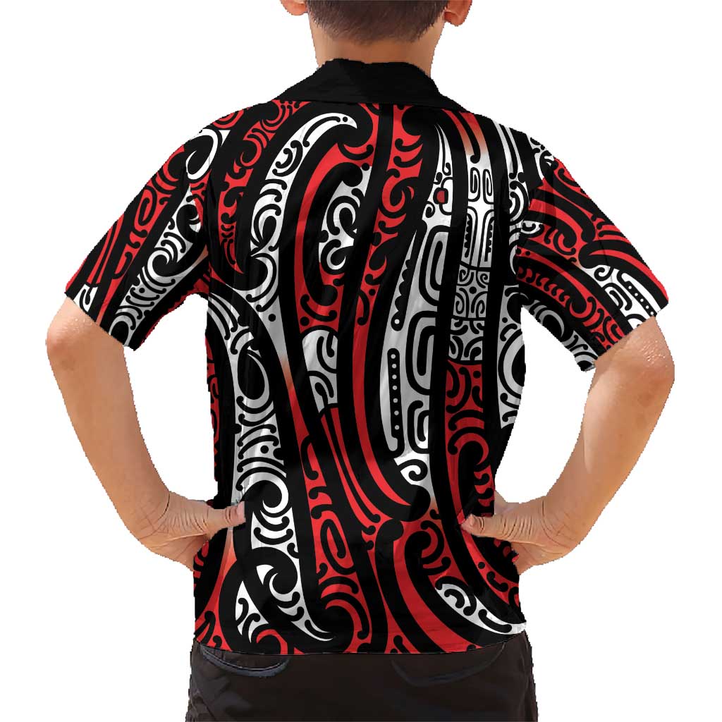 New Zealand Maori Taniko Family Matching Short Sleeve Bodycon Dress and Hawaiian Shirt Red Kowhaiwhai Puhoro