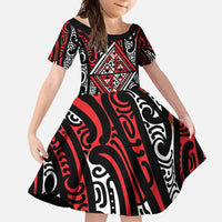 New Zealand Maori Taniko Family Matching Summer Maxi Dress and Hawaiian Shirt Red Kowhaiwhai Puhoro