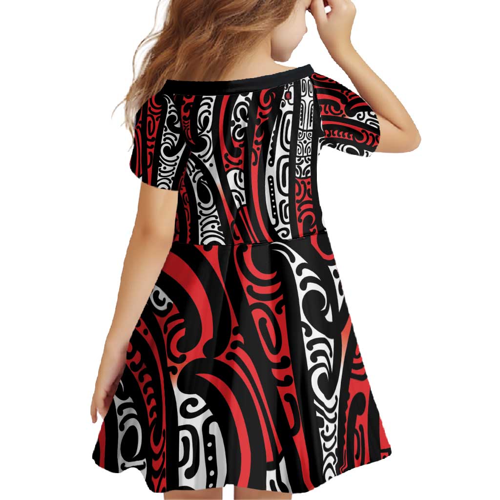 New Zealand Maori Taniko Family Matching Summer Maxi Dress and Hawaiian Shirt Red Kowhaiwhai Puhoro