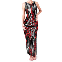 New Zealand Maori Taniko Family Matching Tank Maxi Dress and Hawaiian Shirt Red Kowhaiwhai Puhoro