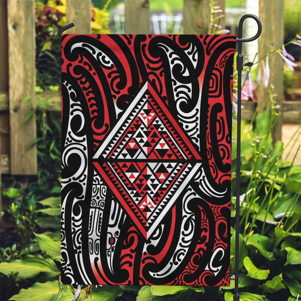 New Zealand Maori Taniko Garden Flag Red Kowhaiwhai Puhoro
