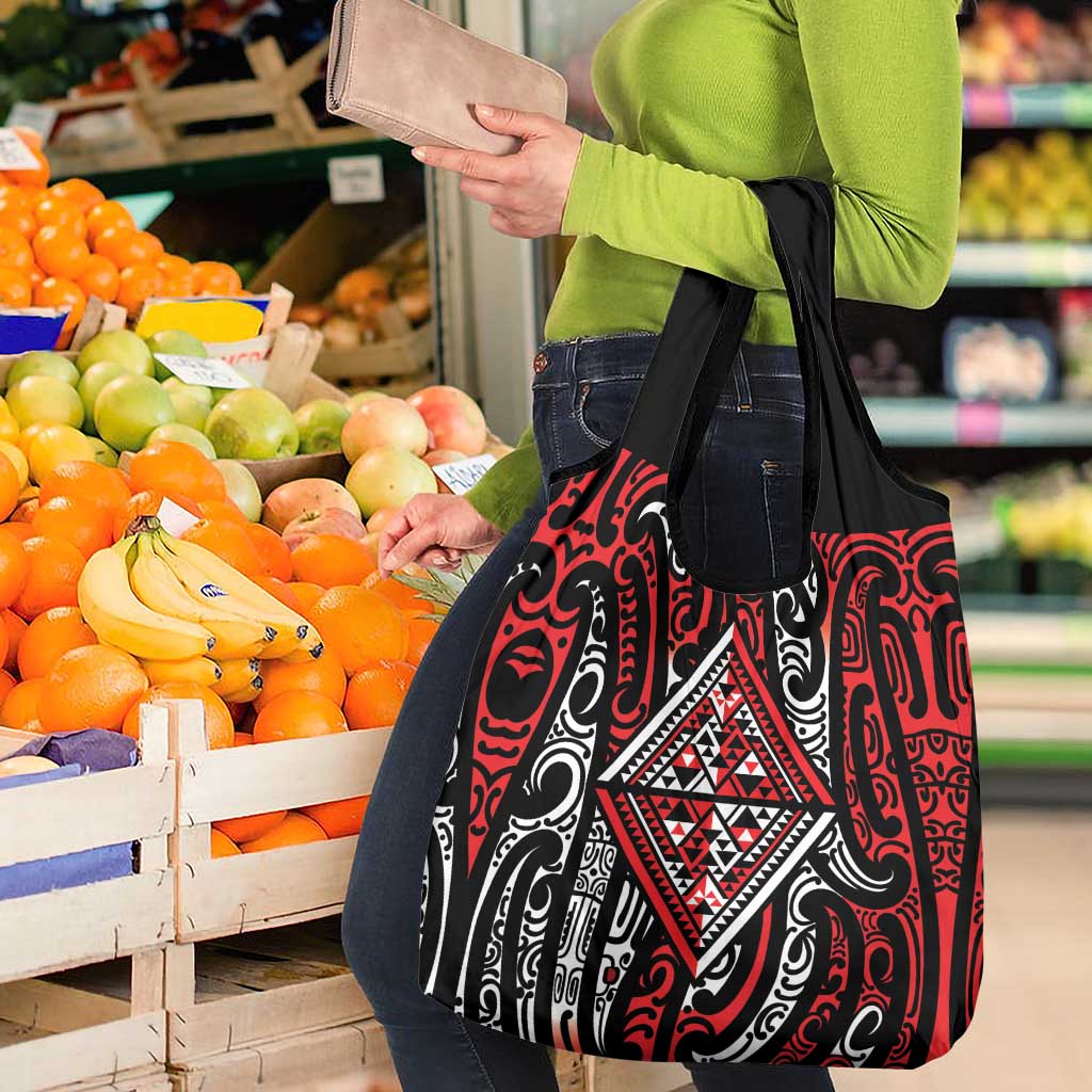 New Zealand Maori Taniko Grocery Bag Red Kowhaiwhai Puhoro
