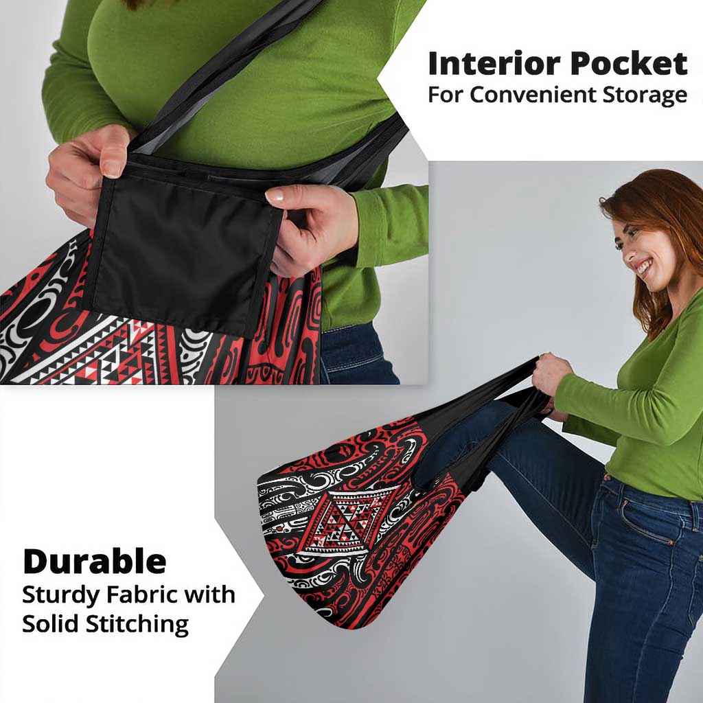 New Zealand Maori Taniko Grocery Bag Red Kowhaiwhai Puhoro