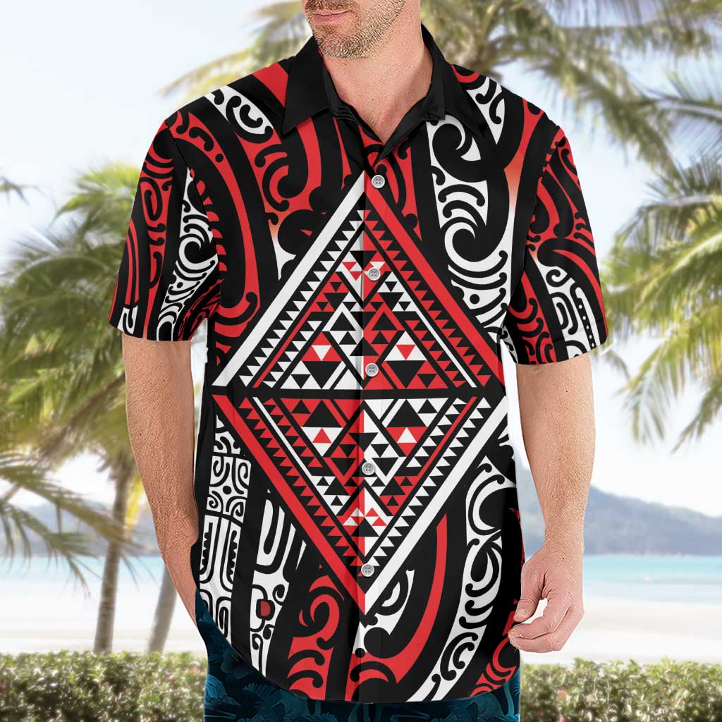 New Zealand Maori Taniko Hawaiian Shirt Red Kowhaiwhai Puhoro