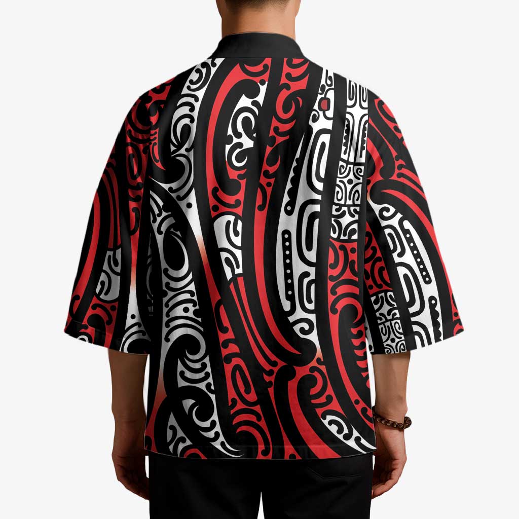 New Zealand Maori Taniko Kimono Red Kowhaiwhai Puhoro - Polynesian Pride