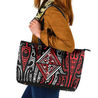 New Zealand Maori Taniko Leather Tote Bag Red Kowhaiwhai Puhoro