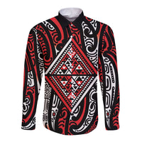 New Zealand Maori Taniko Long Sleeve Button Shirt Red Kowhaiwhai Puhoro
