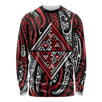 New Zealand Maori Taniko Long Sleeve Shirt Red Kowhaiwhai Puhoro