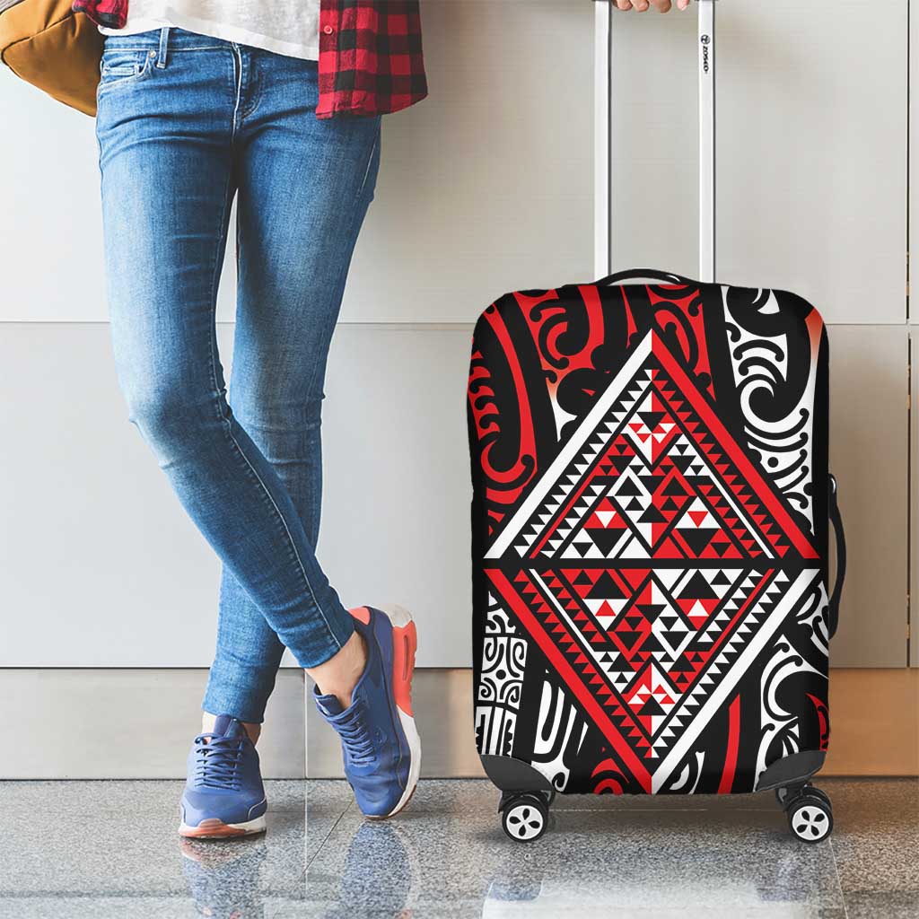 New Zealand Maori Taniko Luggage Cover Red Kowhaiwhai Puhoro