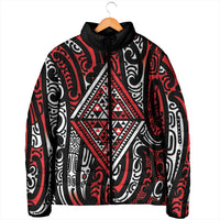New Zealand Maori Taniko Padded Jacket Red Kowhaiwhai Puhoro - Polynesian Pride