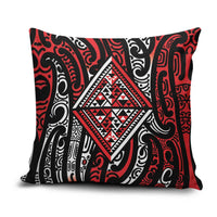 New Zealand Maori Taniko Pillow Cover Red Kowhaiwhai Puhoro - Polynesian Pride