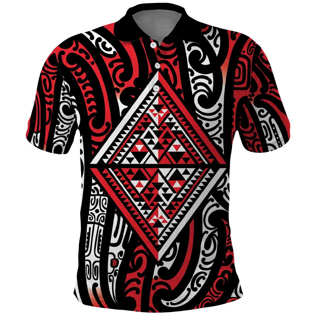 New Zealand Maori Taniko Polo Shirt Red Kowhaiwhai Puhoro