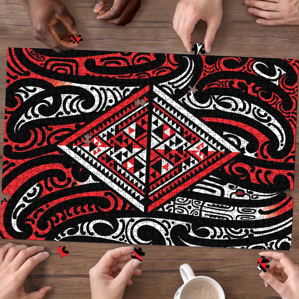 New Zealand Maori Taniko Puzzle Red Kowhaiwhai Puhoro - Polynesian Pride