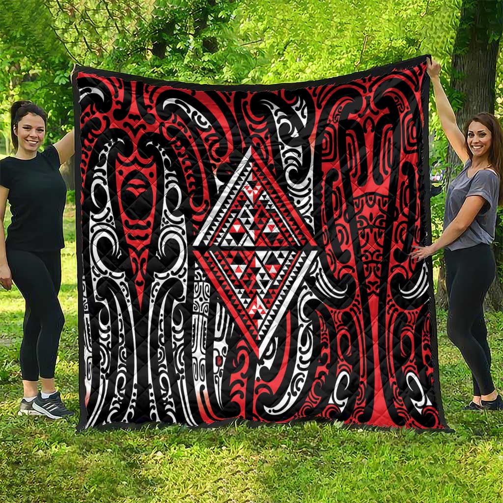 New Zealand Maori Taniko Quilt Red Kowhaiwhai Puhoro