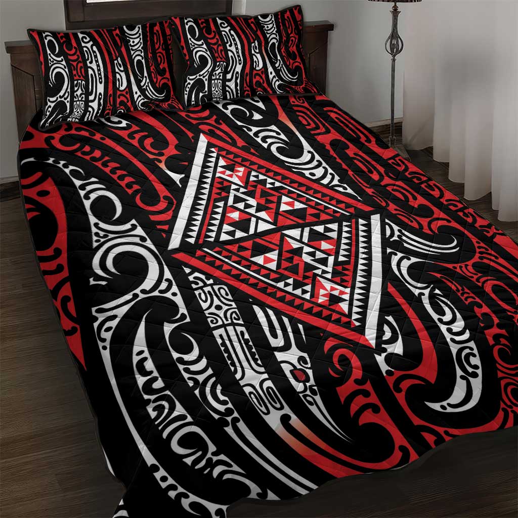 New Zealand Maori Taniko Quilt Bed Set Red Kowhaiwhai Puhoro