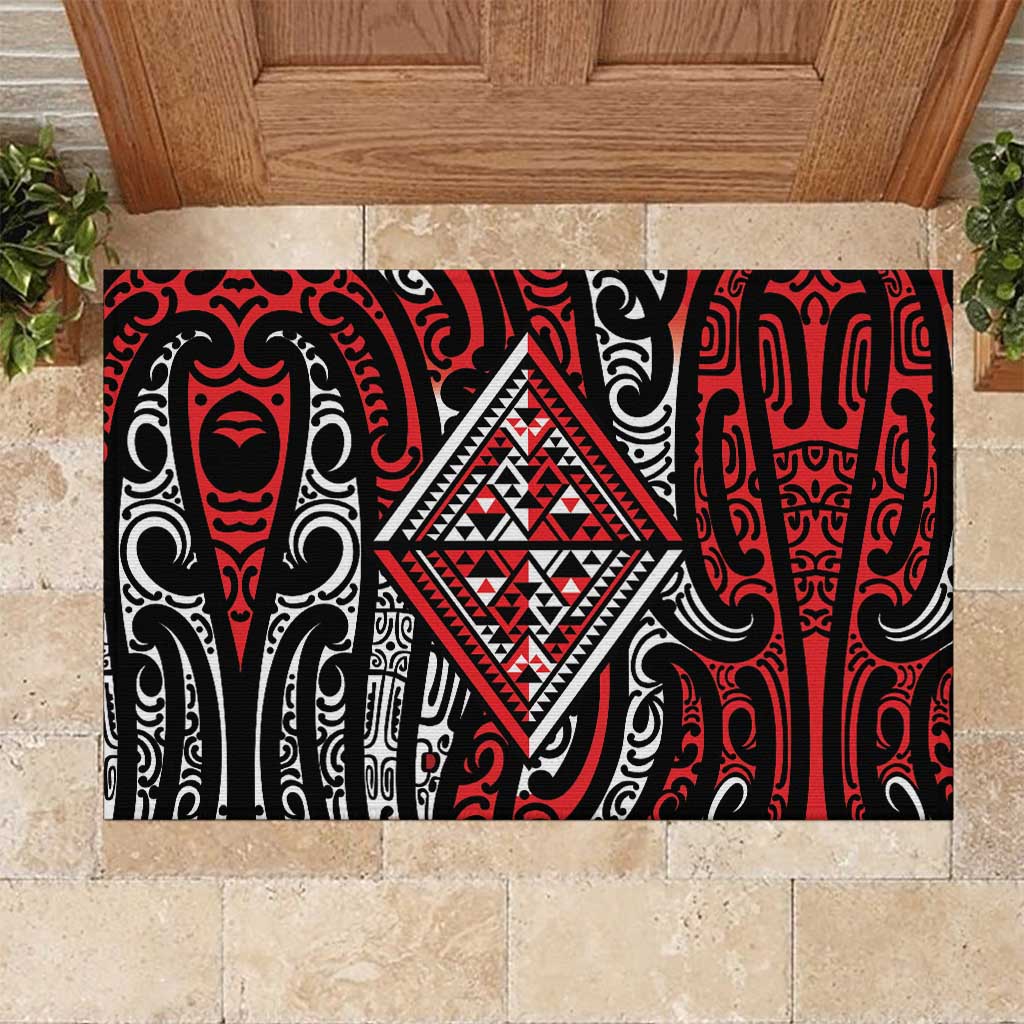 New Zealand Maori Taniko Rubber Doormat Red Kowhaiwhai Puhoro