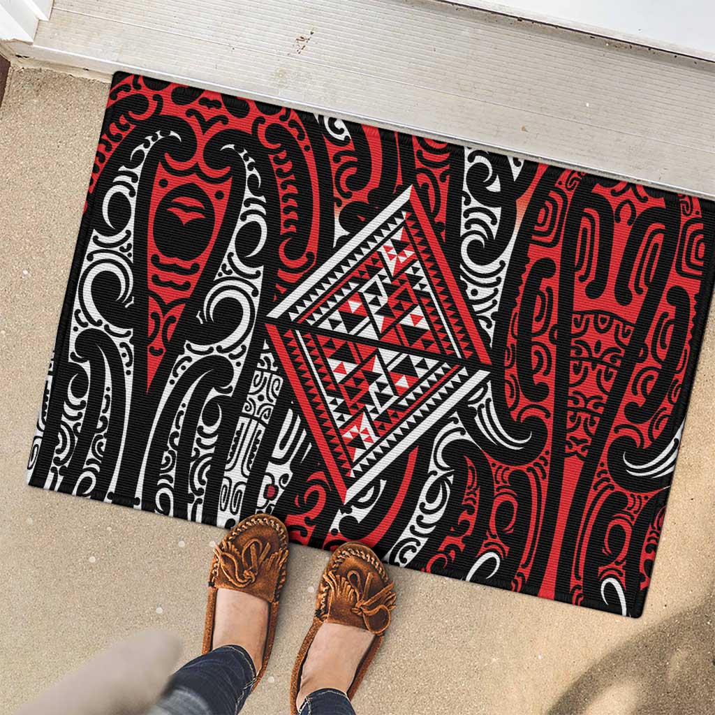 New Zealand Maori Taniko Rubber Doormat Red Kowhaiwhai Puhoro