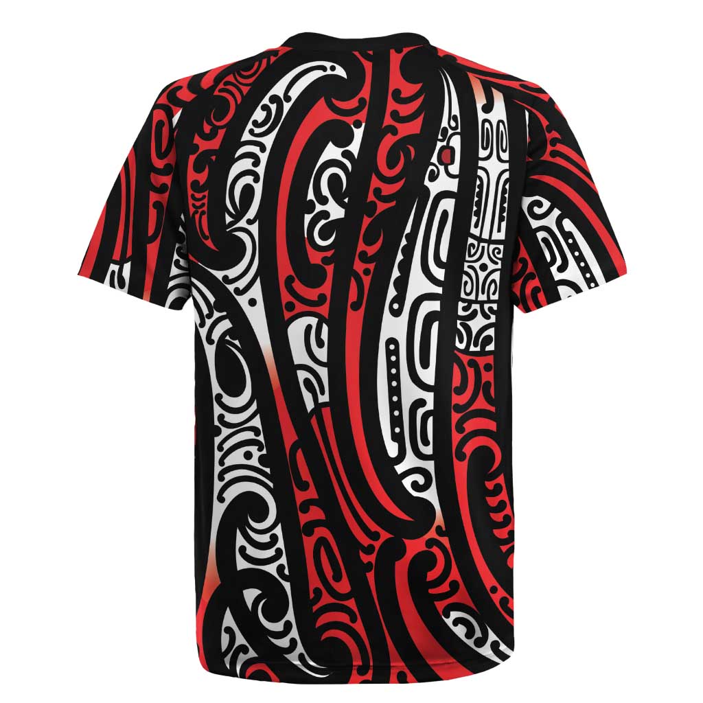 New Zealand Maori Taniko Rugby Jersey Red Kowhaiwhai Puhoro