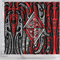 New Zealand Maori Taniko Shower Curtain Red Kowhaiwhai Puhoro