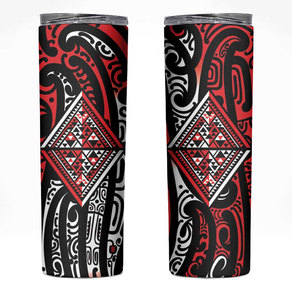 New Zealand Maori Taniko Skinny Tumbler Red Kowhaiwhai Puhoro