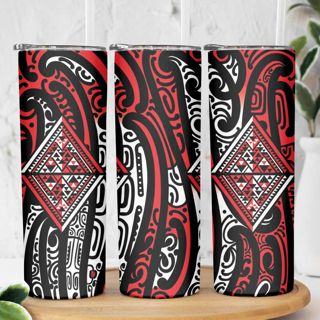 New Zealand Maori Taniko Skinny Tumbler Red Kowhaiwhai Puhoro