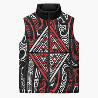 New Zealand Maori Taniko Sleeveless Puffer Jacket Red Kowhaiwhai Puhoro - Polynesian Pride