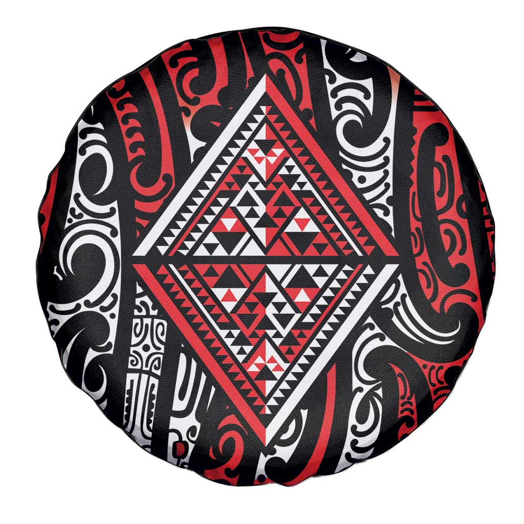 New Zealand Maori Taniko Spare Tire Cover Red Kowhaiwhai Puhoro