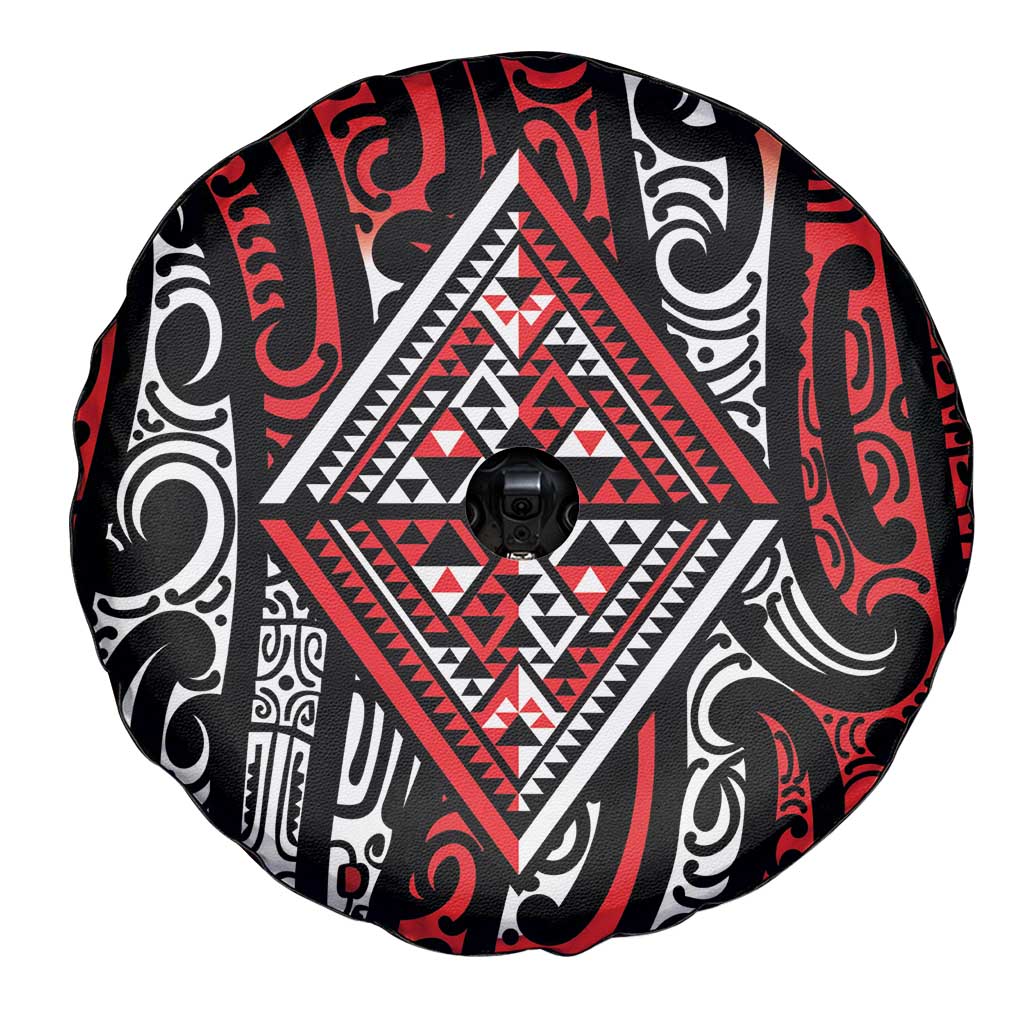 New Zealand Maori Taniko Spare Tire Cover Red Kowhaiwhai Puhoro