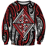 New Zealand Maori Taniko Sweatshirt Red Kowhaiwhai Puhoro