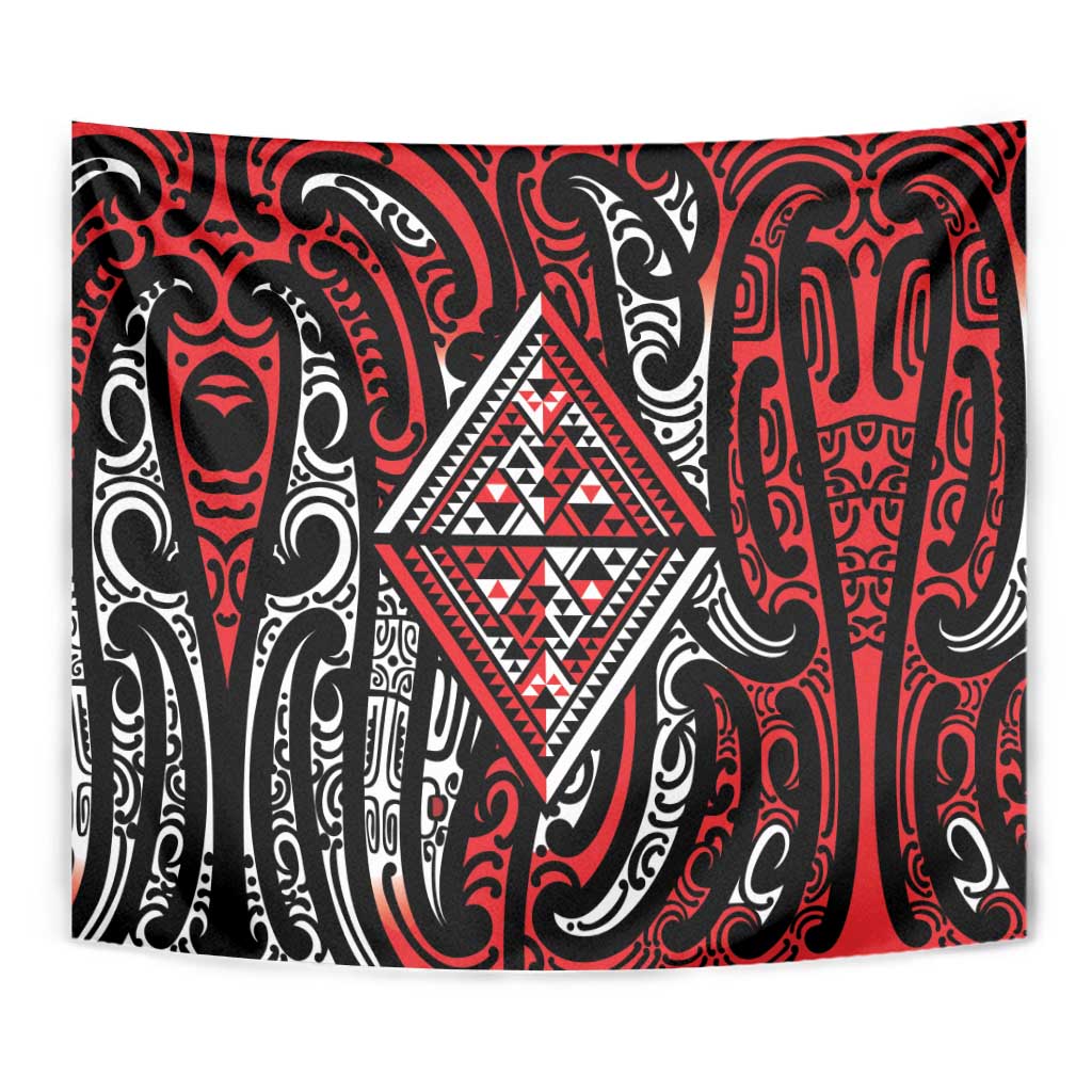New Zealand Maori Taniko Tapestry Red Kowhaiwhai Puhoro