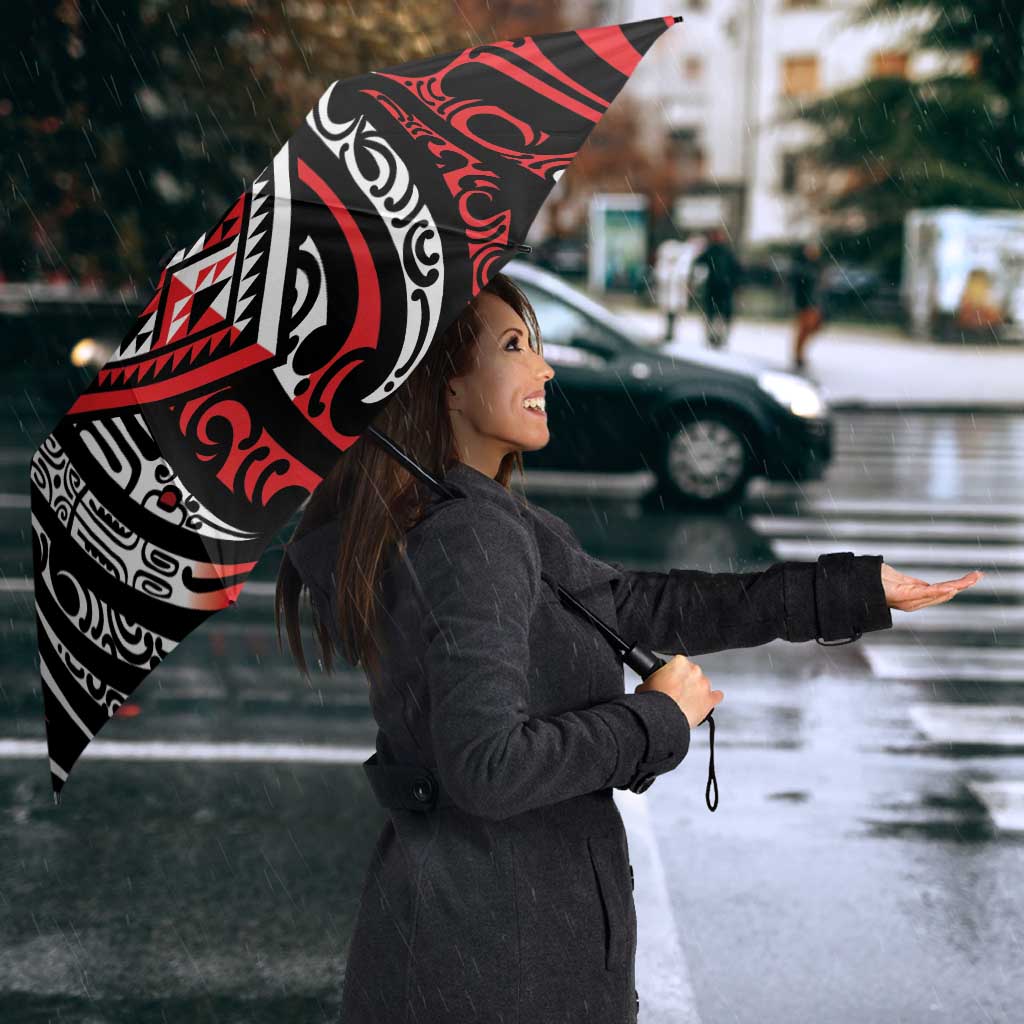 New Zealand Maori Taniko Umbrella Red Kowhaiwhai Puhoro - Polynesian Pride